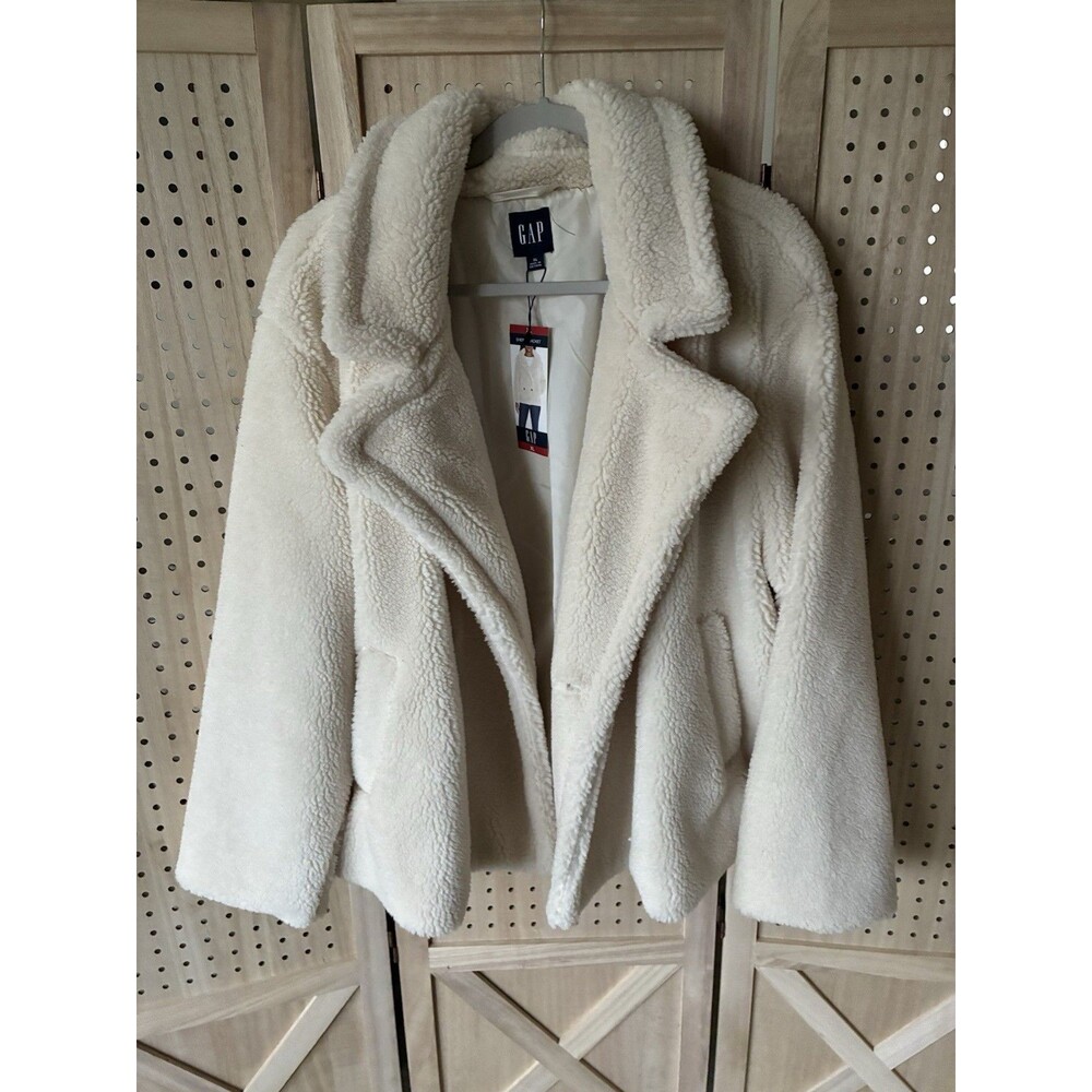 Gap Sherpa Teddy Bear Jacket Women’s XL Birch Cozy Fall NEW  $128 Cream Color